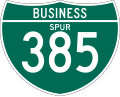 Off interstate business route marker (spur) (3 digits) road sign (MUTCD Business_Spur_385)