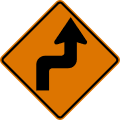 Reverse turn (right) road sign (MUTCD CW1-3R)