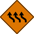 Triple lane shift (left) road sign (MUTCD CW1-4cL)