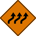 Triple lane shift (right) road sign (MUTCD CW1-4cR)