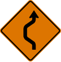 Double reverse curve (left) (1 lane) road sign (MUTCD CW24-1L)