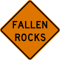 Fallen rocks road sign (MUTCD CW8-14)
