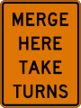 Merge here take turns road sign (MUTCD CW9-2a)