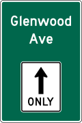 Combination lane use/destination with street name road sign (MUTCD D15-1_(street_name))