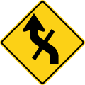 Reverse curve with crossroad (left) road sign (MUTCD W1-10eL)