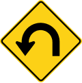Hairpin curve (left) road sign (MUTCD W1-11L)