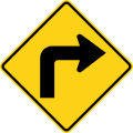 Turn (right) road sign (MUTCD W1-1R)