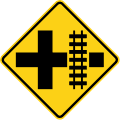 Crossroads with parallel tracks (right) road sign (MUTCD W10-2R)