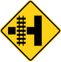 Side road with parallel tracks (left) road sign (MUTCD W10-3L)