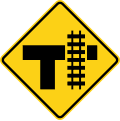 T intersection with parallel tracks (right) road sign (MUTCD W10-4R)