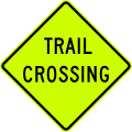 Trail crossing road sign (MUTCD W11-15a_(fluorescent))