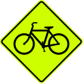 Bicycle road sign (MUTCD W11-1_(fluorescent))