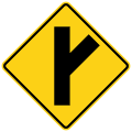 Side road at an acute angle (right) road sign (MUTCD W2-3R)