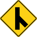 Side road at an obtuse angle (right) road sign (MUTCD W2-3aR)