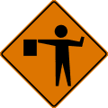 Flagger ahead (symbol sign) road sign (MUTCD CW20-7)