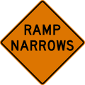 Ramp narrows road sign (MUTCD CW5-4)