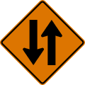 Two-way traffic road sign (MUTCD CW6-3)