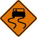 Slippery when wet ahead road sign (MUTCD CW8-5)