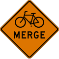 Bicycles Merging road sign (MUTCD CW9-5a)