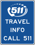 Travel info call 511 (pictograph) road sign (MUTCD D12-5)