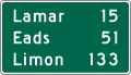 Distance (3-lines) road sign (MUTCD D2-3)
