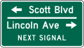 Advance street name (3-lines) road sign (MUTCD D3-2c)