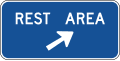 Rest area (diagonal right arrow) road sign (MUTCD D5-2)