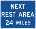 Next rest area (distance) miles road sign (MUTCD D5-6)