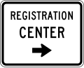Registration Center road sign (MUTCD EM3-1b)