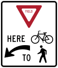 Yield here to trail crossing (left) road sign (MUTCD R1-5dL)