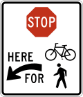 Stop here for trail crossing (left) road sign (MUTCD R1-5eL)