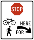Stop here for trail crossing (right) road sign (MUTCD R1-5eR)