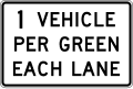 1 vehicle per green each lane road sign (MUTCD R10-29)