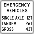 Emergency vehicle weight limit (plaque) road sign (MUTCD R12-7aP)