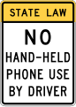 No hand-held phone use by driver road sign (MUTCD R16-15a)
