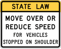 Move over or reduce speed for vehicles stopped on shoulder road sign (MUTCD R16-3)