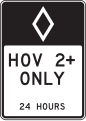 2 right lanes, HOV 2+ only (full-time) (post-mounted) road sign (MUTCD R3-11c)