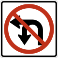 No U or left turn road sign (MUTCD R3-18)