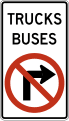 No right turn for trucks and buses road sign (MUTCD R3-1c)