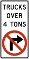 No right turn for trucks over 4 tons road sign (MUTCD R3-1d)