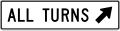 All turns (diagonal right arrow) (used at jug handles) road sign (MUTCD R3-24)