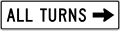 All turns (right arrow) (used at jug handles) road sign (MUTCD R3-25)