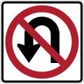 No U-turn road sign (MUTCD R3-4)