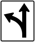 Optional movement lane control, straight through and left turn road sign (MUTCD R3-6L)