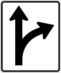 Optional movement lane control, straight through and right turn road sign (MUTCD R3-6R)
