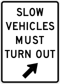 Slow vehicles must turn out road sign (MUTCD R4-14)