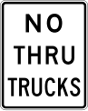 No thru trucks road sign (MUTCD R5-2b)