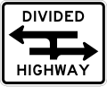 Divided highway crossing, T-intersection road sign (MUTCD R6-3a)
