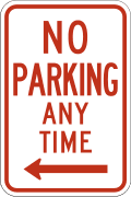 No parking any time road sign (MUTCD R7-1)
