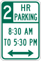 Two hour parking (times) road sign (MUTCD R7-108)